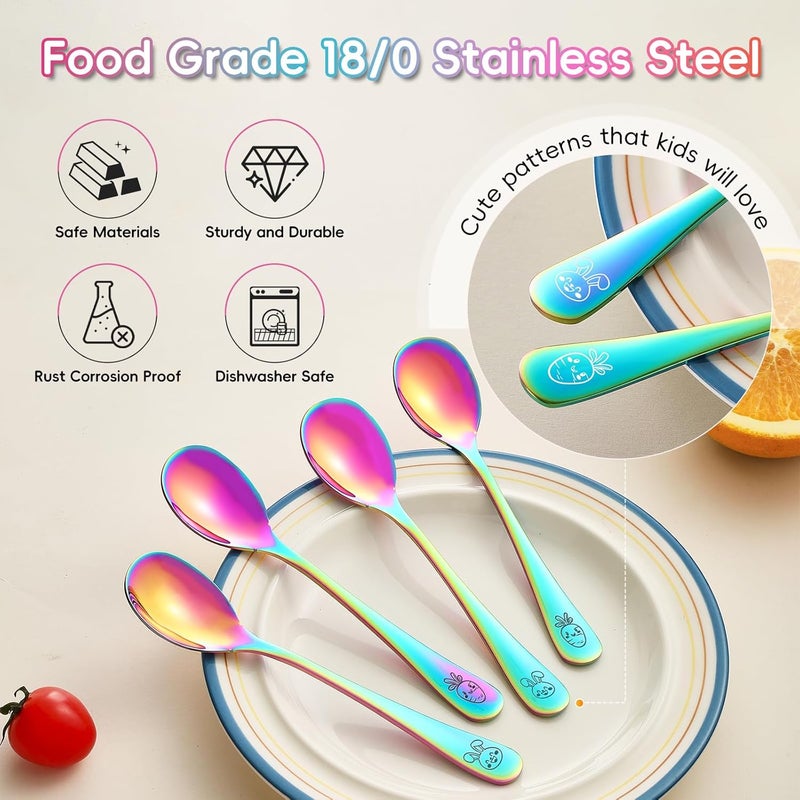 ITITT Stainless Steel Rainbow Toddler Spoons Set - 12 Pieces Food Grade Kids Spoons Set Safe Kids Silverware Children Small Spoon Metal Toddler Utensils Mirror Polished Sturdy and Durable Dishwasher Safe - Image 4